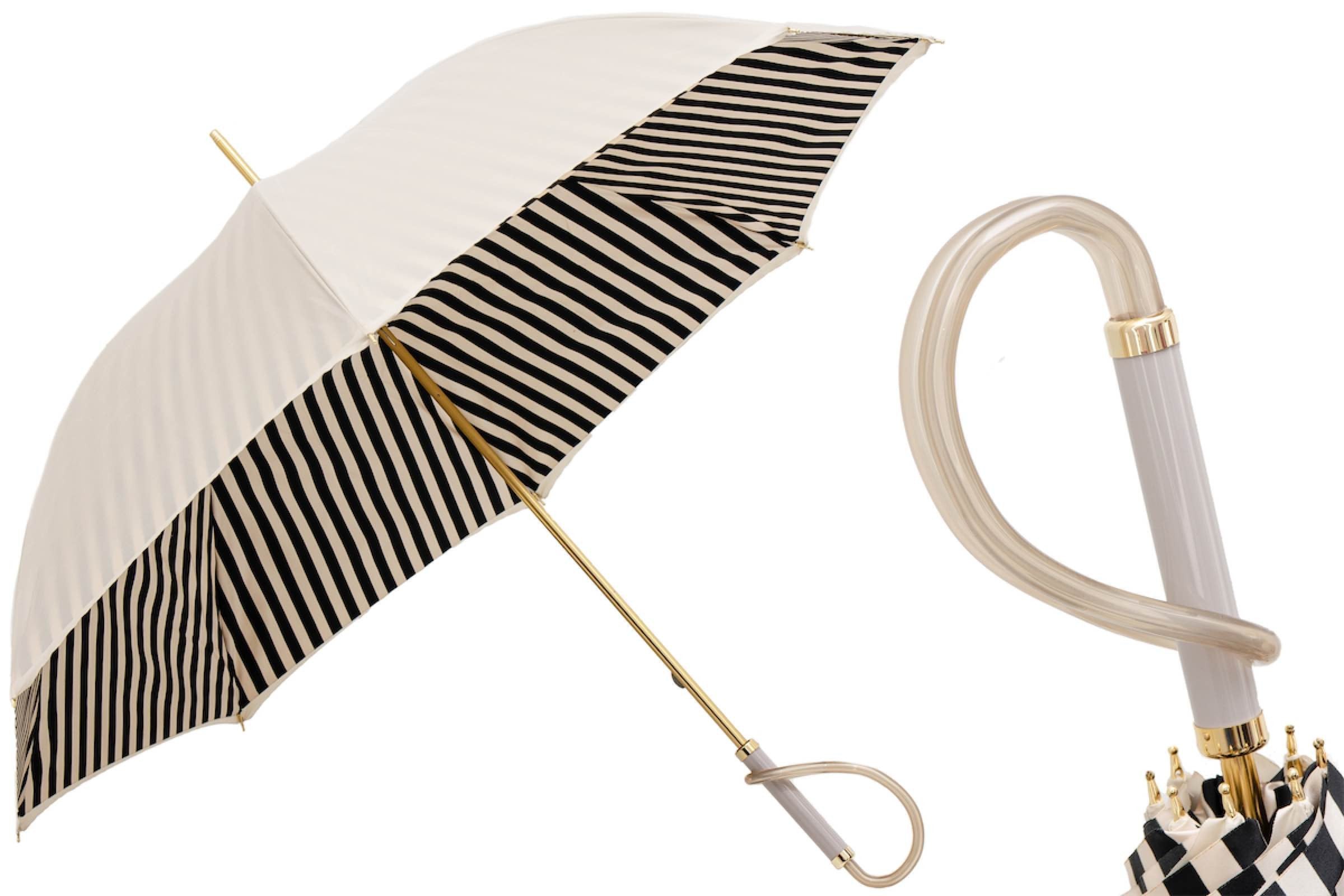 Ivory Umbrella with Black Stripes | Pasotti